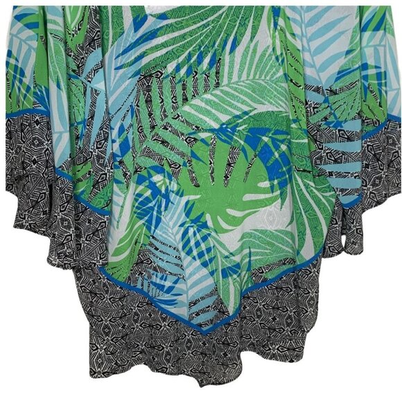 Ruby Rd Palm Leaf Poncho Top Small V-Neck Boho Cruise Resort Tropical Blouse - Picture 8 of 10